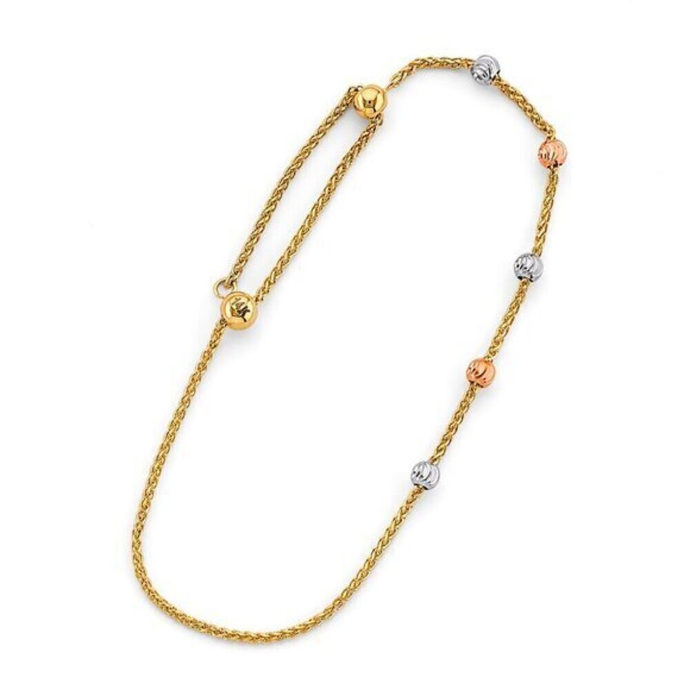 14K YELLOW GOLD 3 COLOR ADJUSTABLE BALL BRACELET SIZE 4.5 TO 7 INCHESβ
